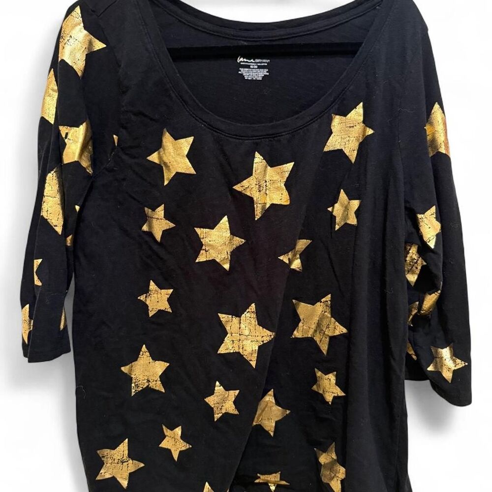 Lane Bryant Women's Black 3/4 Top with Gold Metallic Stars